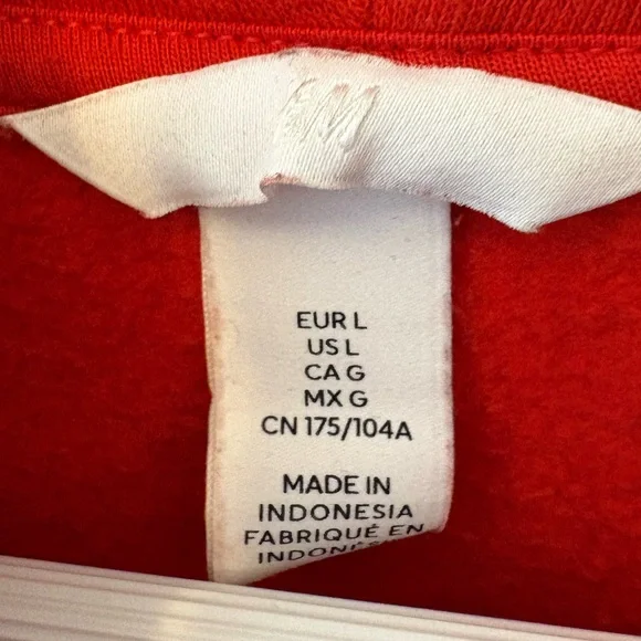 H&M Red Cropped Zip Up Hoodie Size Large Cotton - Picture 6 of 10